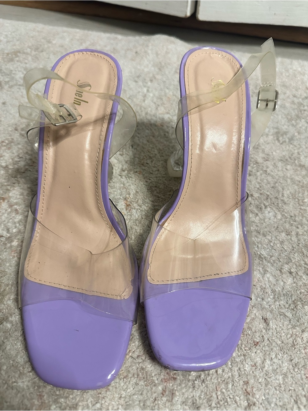 SHEIN Lavender Patent Block Heel Sandals with Clear Straps